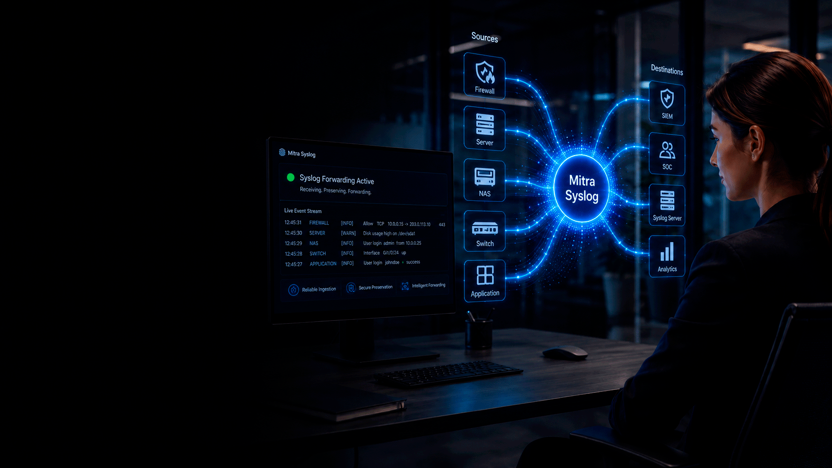 Mitra Syslog Forwarder management console
